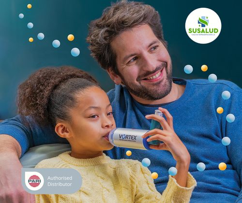 Cámara espaciadora PARI VORTEX® para administración eficiente de medicamentos inhalados en clínicas, hospitales y consultorios de Venezuela.